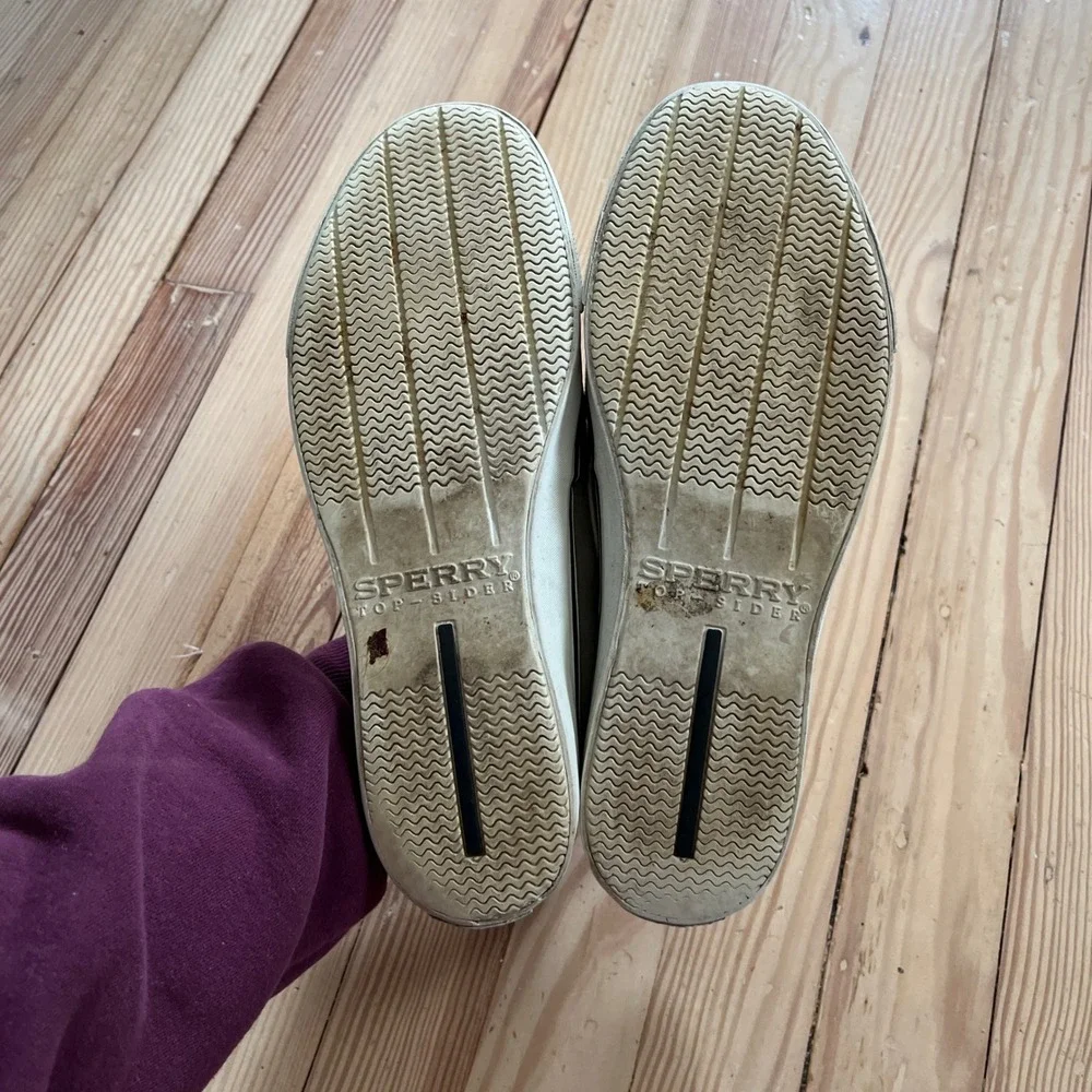 Sperry Top-Sider Bahama Boat Shoes Men 10 Olive Green Beige Canvas Casual Loafer
